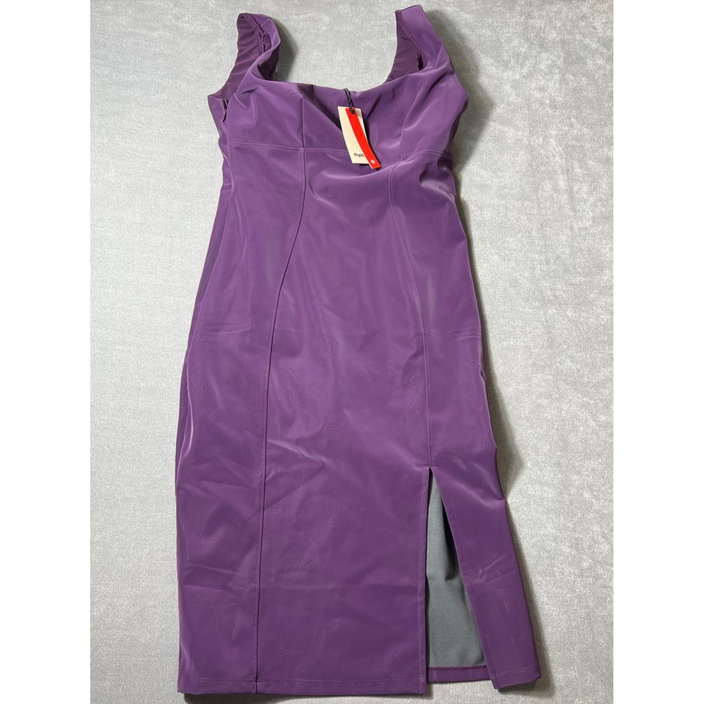 Popilush Purple Faux Leather Built-In Shapewear Midi Dress XL Sleeveless Slit